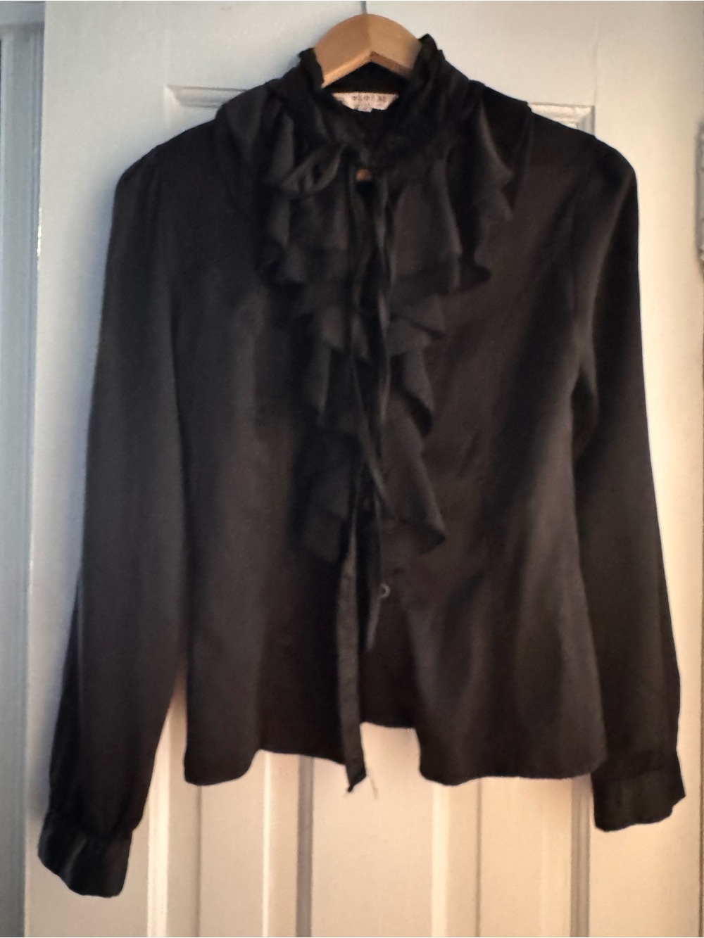 Black Ruffle Tie-Front Blouse, please see measurements for size